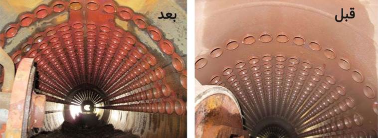 قبل و بعد از شستشوی شیمیایی بویلر با محلول میتره